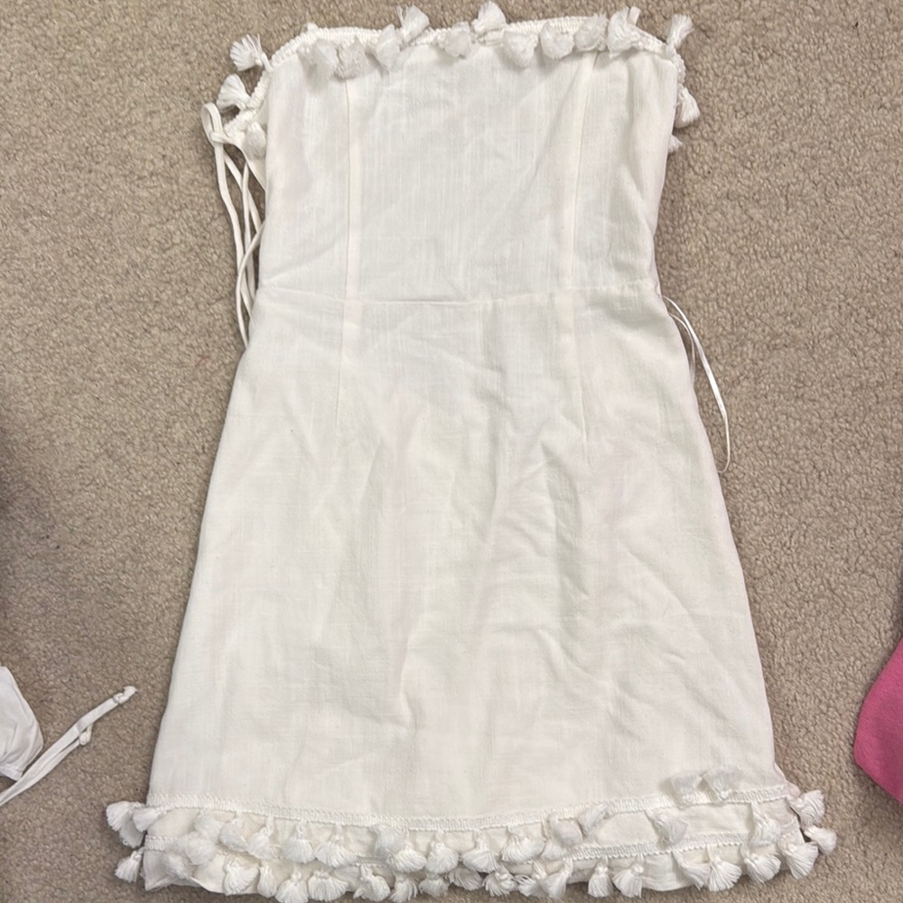 White Kids Dress with Tassel Details